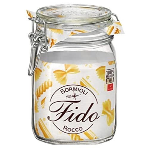 Fido, 2 Pack, 33.75 Oz. Food Storage Glass Jars, Airtight Rubber Seal & Glass Lid, with Stainless Wire Clamp, Mason Jar, Made in Italy (2 Count)