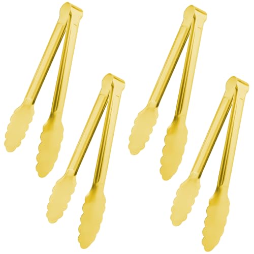 4 Pack 9 Inch Gold Tongs for Serving Food