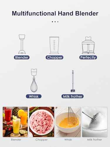 5-in-1 Hand Immersion Blender 1000W Handheld, Copper Motor Stainless Steel Blade Stick Blender, Mixing Beaker, Food Processor, Whisk, Milk Frother, for Smoothies Puree Baby Food (Black1)