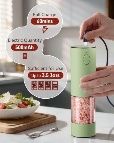 Larger Capacity Rechargeable Electric Salt and Pepper Grinder Set