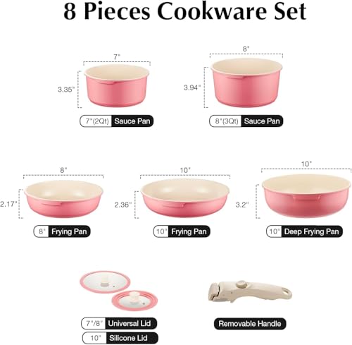Ceramic Pots and Pans Set Non Stick Pink