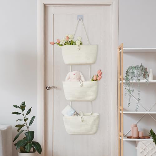 3 Tier Hanging Baskets for Storage with Pearl Button Strap (33.12 Ounce)