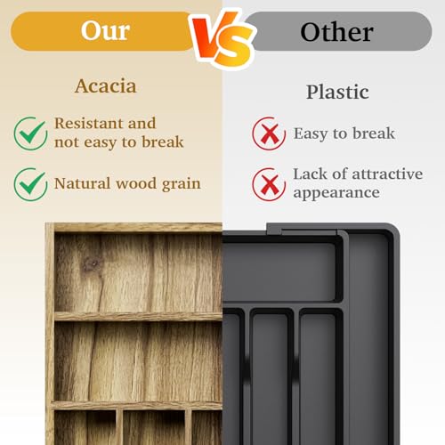 Acacia Wood Silverware Drawer Organizer (34.24 Ounce)