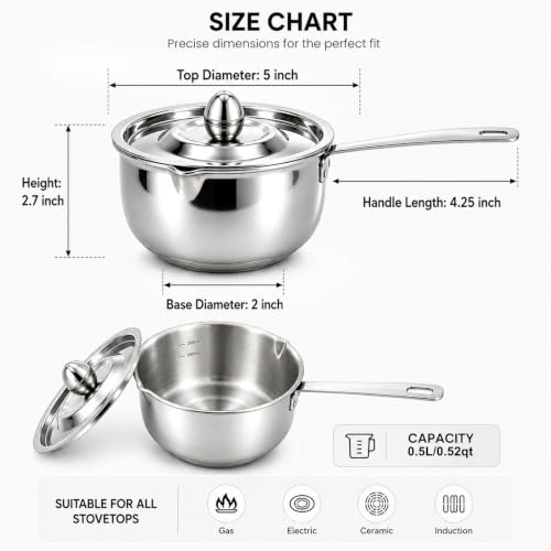 Tri Ply Stainless Steel Small Stainless Steel Pot with Pour Spout