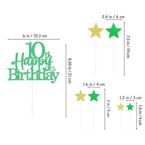 Green Gold 10th Birthday Cake Topper with Glittery Stars (7 Count)