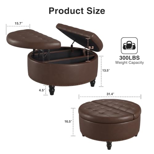 31.5 Inch Large Round Ottoman with Storage Circular
