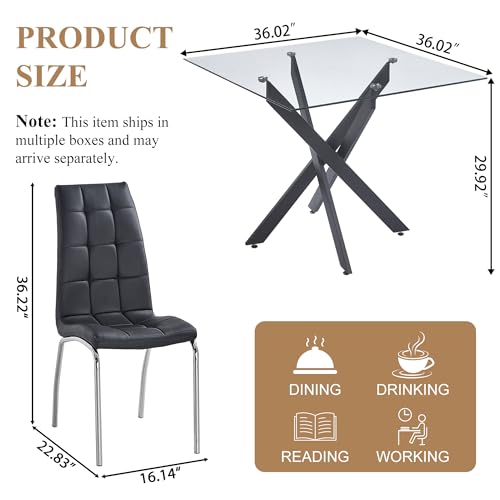 36” Square Glass Dining Table Set for 4