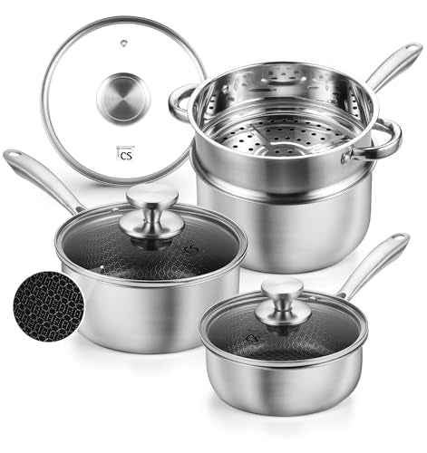 Hybrid Nonstick Stainless Steel Saucepan Set with Steamer Insert (5 Count)