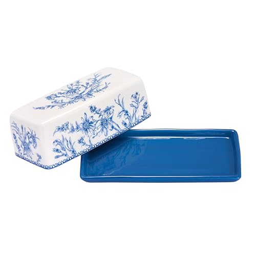 Blue Garden Toile De Jouy Ceramic Butter Dish with Lid