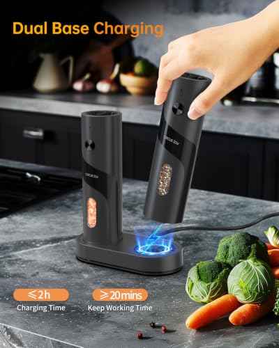 Rechargeable Electric Salt and Pepper Grinder Set Automatic Pepper Mill Grinders with Charging Base