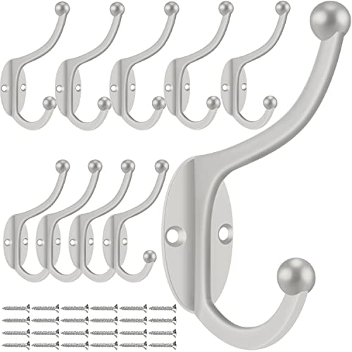 Wall Hooks 10Pcs Coat Hooks Hardware Towel Hooks for Hanging Coats Double No Rust Black Robe Hooks Wall Mounted with Screws for Key (10 Count)