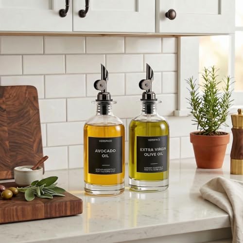 Clear Glass Olive Oil Dispenser Bottles For Kitchen (2 Count)