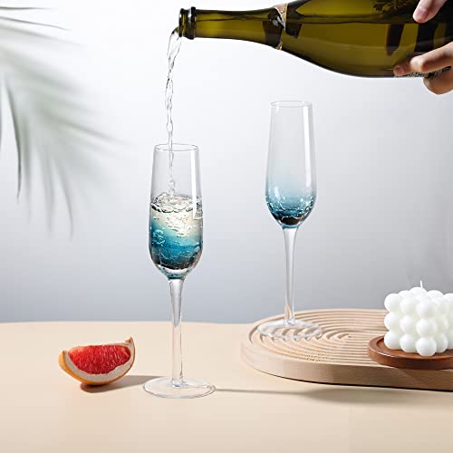Handmade Blue Crackle Champagne Flutes Glasses (2 Count)