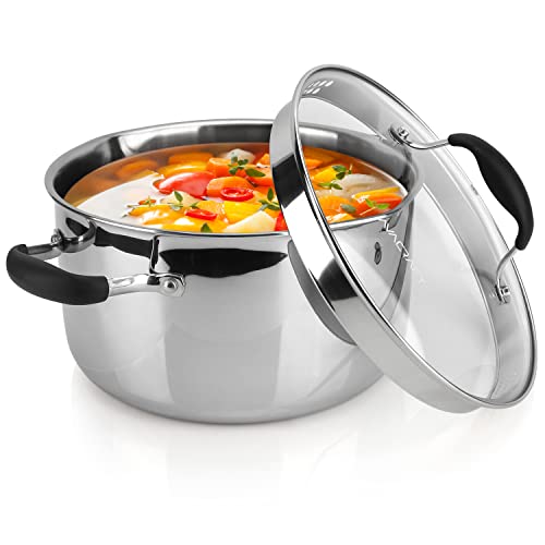 6 Quart Tri Ply Stainless Steel Stock Pot with Glass Strainer Lid
