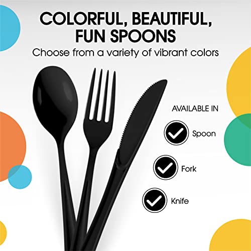 Party Solids Black Plastic Spoons 200 Pieces Black Spoons Disposable Utensils Heavy Duty Plastic Cutlery Set Disposable Cutlery Sets Flatware Sets Silverware Set Party Supplies & Party Tableware (200 Count)