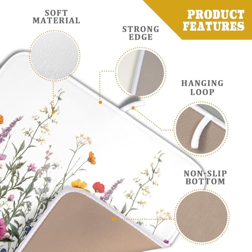 Flower Herbs Dish Drying Mat Botanical Plant Dishes Drainer Mat 16x18 inch Reversible Microfiber Drying Dish Pad for Kitchen Counter Decor