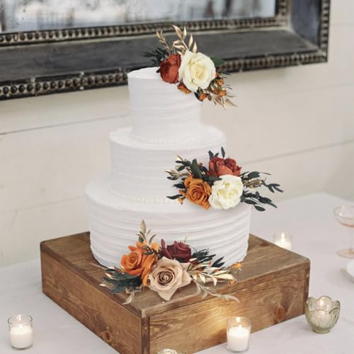 3Pcs Pre made Cake Topper Cake Decorating Flowers for Cake Decor Boho Burnt Orange Fall Cake Flowers for Wedding Baptism Birthday Party Bridal Baby Shower (3 Count)