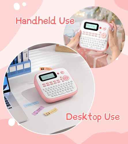 Pink Label Maker Machine with 4 Tapes Laminated Waterproof