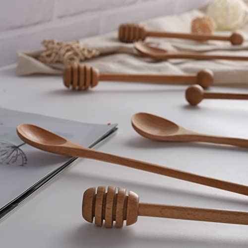 4 PCS 6 Inch Honey Dipper Sticks and 4 PCS 7.87 Inch Coffee Stirring Spoons (8 Count)