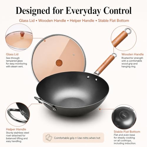 14.2" Carbon Steel Wok with Lid