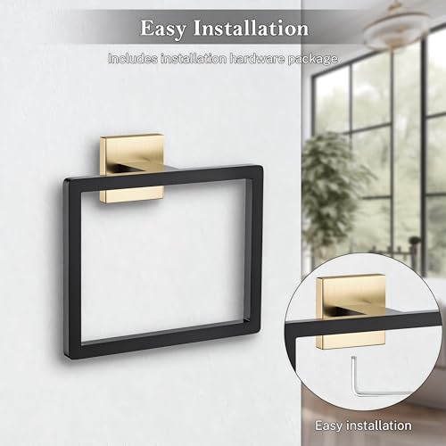 Black and Gold Towel Ring Square Hand Towel Holder Towel Hanger Bathroom Hardware Accessories Stainless Steel Wall