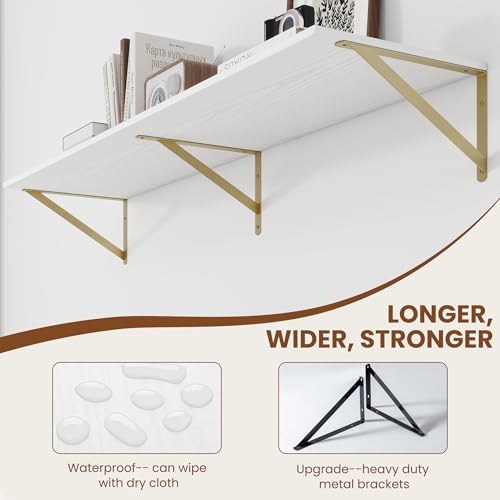 48W x 12D Deep Floating Shelves Set of 2 White & Gold (2 Count)