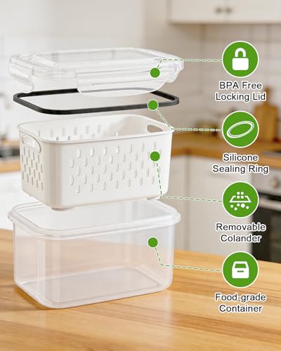 4 Pack Fruit Storage Containers for Fridge Fresh Berry Keeper with Colander (4 Count)