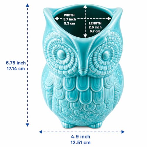 Aqua Blue Owl Utensil Holder