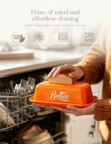Butter Dish with Lid and Knife Butter Tray Holder for Counter Orange