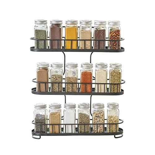 Yumi Small Three Tier Spice Rack Black for Countertop Cabinets Cupboards Kitchens