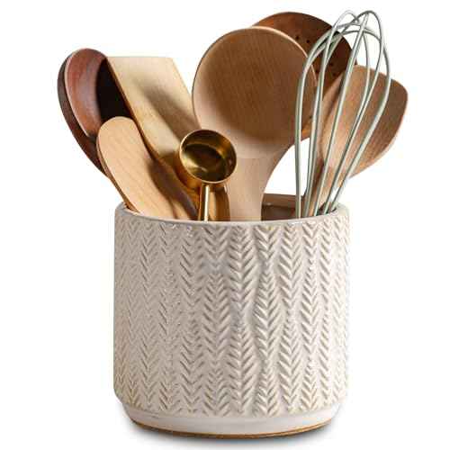 Utensil Holder Rustic Farmhouse Ceramic Utensil Crock for Countertop 5.3