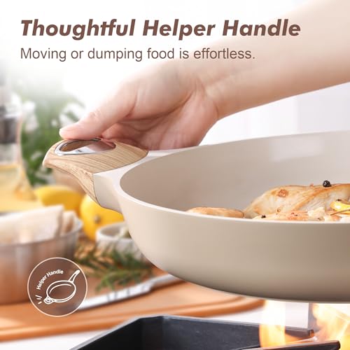 12.5inch Ceramic Nonstick Frying Pan Paella Pan with Lid