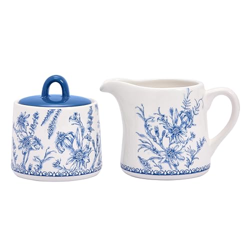 Blue Garden Toile De Jouy Ceramic Sugar and Creamer Set (2 Count)