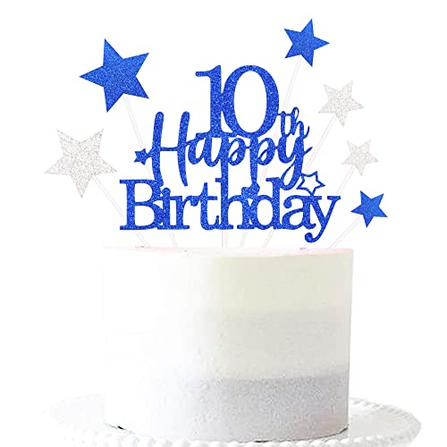 Royal Blue 10th Birthday Cake Topper with Glittery Stars (7 Count)