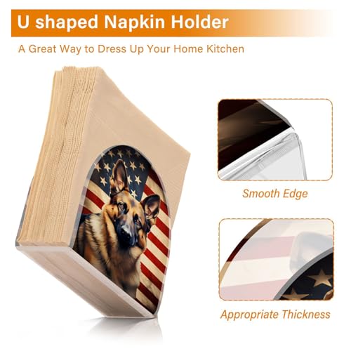 Dog German Shepherd American Flag Napkin Holder for Table Paper Napkins Holder Acrylic Tissue Dispenser Kitchen Dining Room Bathroom Party Car Decor