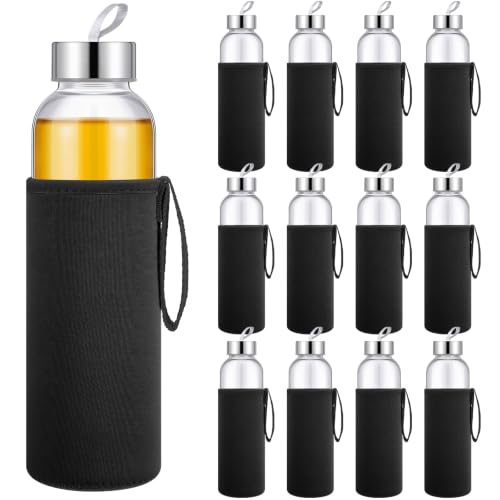 12 Pack Glass Water Bottles with Sleeves (12 Count)