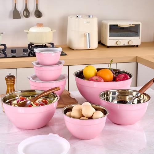 Pink Mixing Bowls with Lids Set of 7