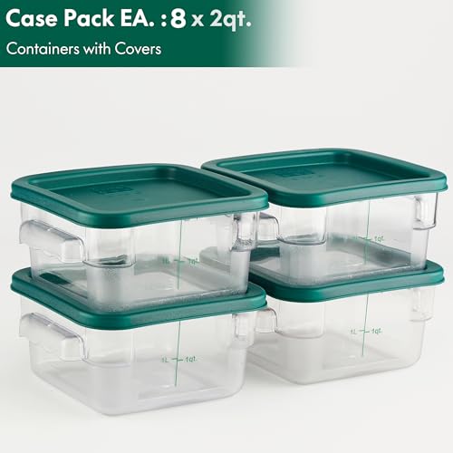 8 Pack 2 Qt NSF Clear Polycarbonate Food Storage Containers with Green Lids (8 Count)