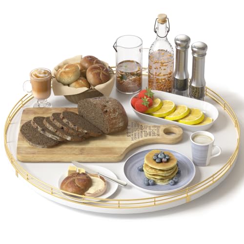 16 Inch Oak Lazy Susan with Gold Rail and White Finish