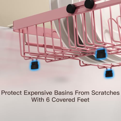 Pink Expandable Dish Drying Rack Over The Sink with Anti Slip Grip