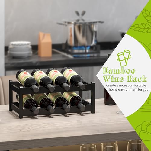 Bamboo Wine Rack Wine Storage Cabinet Shelf 8 Bottle Wine Racks Countertop Sturdy for Kitchen Dining Room Pantry