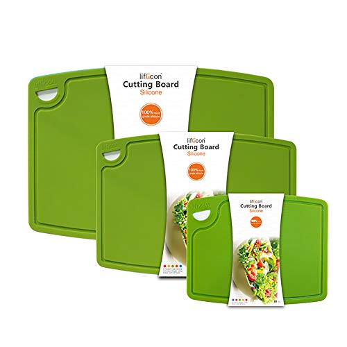 Silicone Thick Cutting Boards Mats Set of 3 Foldable & Flexible Design Juice Grooves Easy Grip Handle Dishwasher Safe for Kitchen (3 Count)