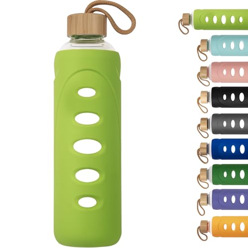 32 oz Narrow Mouth Glass Water Bottle with Windowed Silicone Sleeve