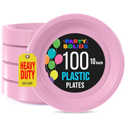 Sturdy Pink Plastic Plates 10" Party Plates 100 Pcs (100 Count)