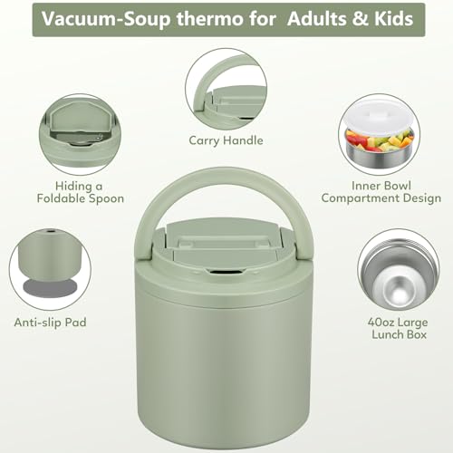 Soup Thermo for Hot Food Adults 40oz Lunch Containers Wide (40.5768 Fl Oz)