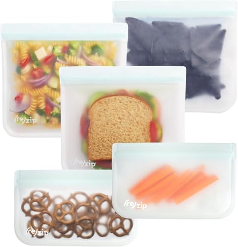 re) zip Reusable Sandwich & Snack Lunch Bag Kit, Leakproof, 5-Piece, Clear