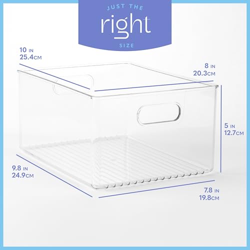 Plastic Food Storage 4 Pack Clear Container Bin with Handles for Organizing Kitchen (4 Count)