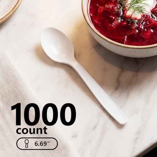 1000 Count White Plastic Spoons Heavy Duty
