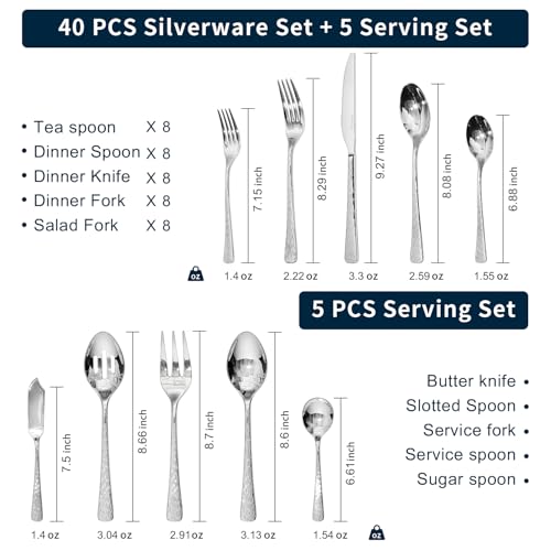 Silverware Set with Serving Utensils (45 Count)