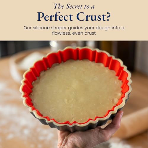 Fluted Tart Pan 9 Inch Removable Bottom with Patented Silicone Crust Shaper